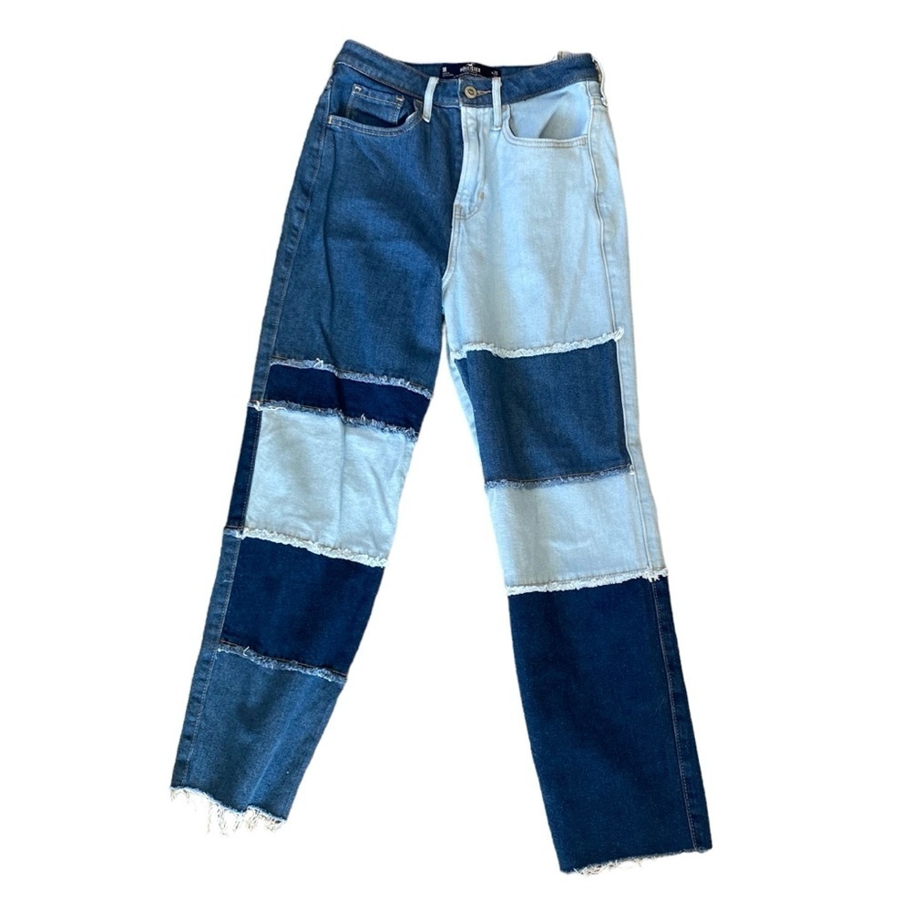 Hollister Ultra High Rise Vintage Straight Patchwork Denim Jeans Women’s 25 Blue